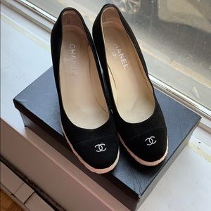 CHANEL rope wedge shoes